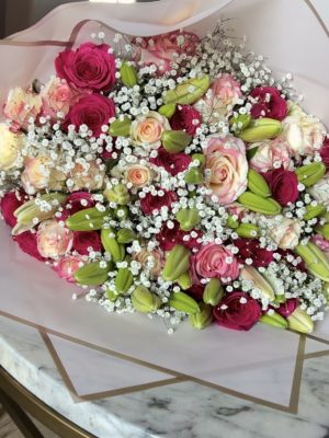 40 Roses mixed with lilies & baby breath